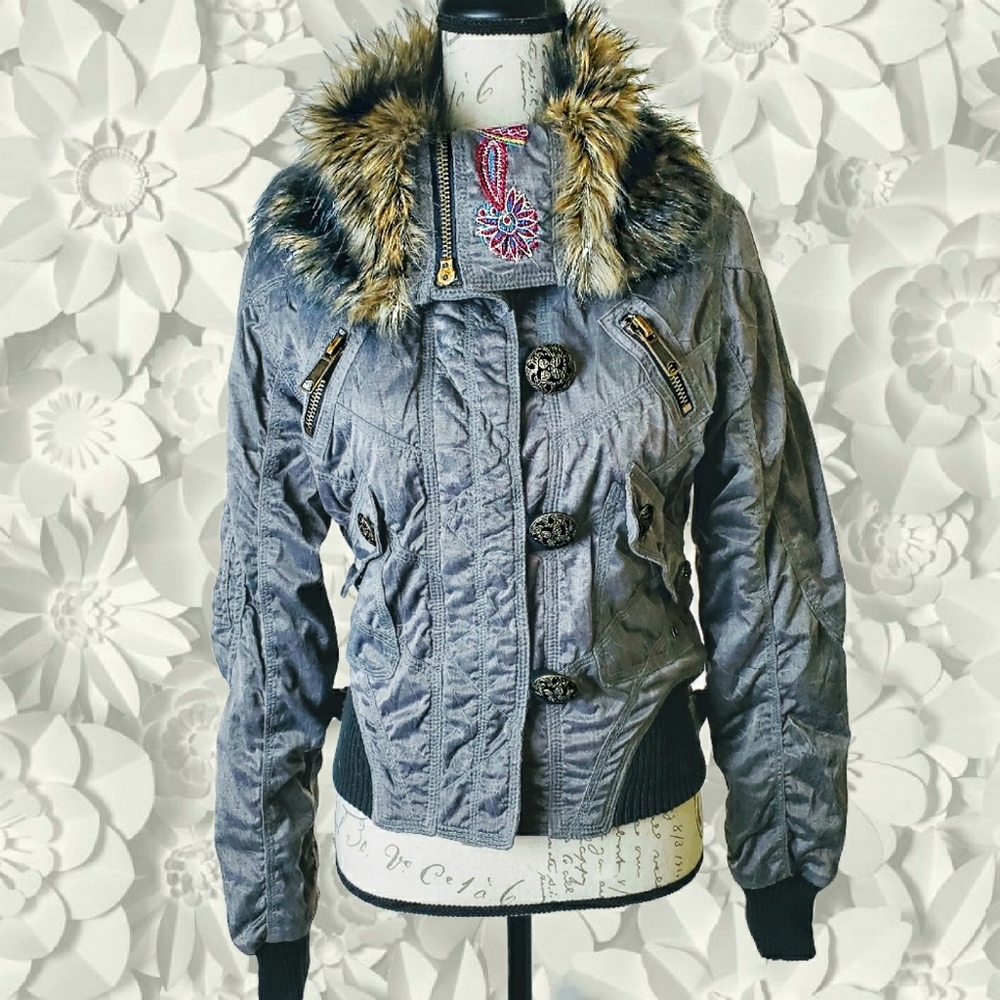 Embroidered furry winter jacket